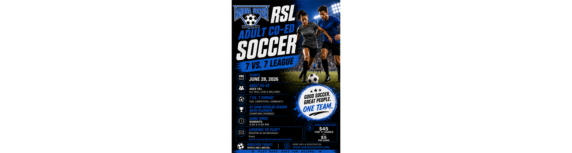 Adult Soccer League starts June 28th